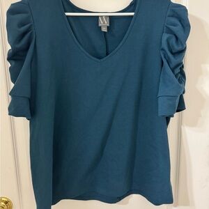 Teal Women's Top with Ruched Sleeves